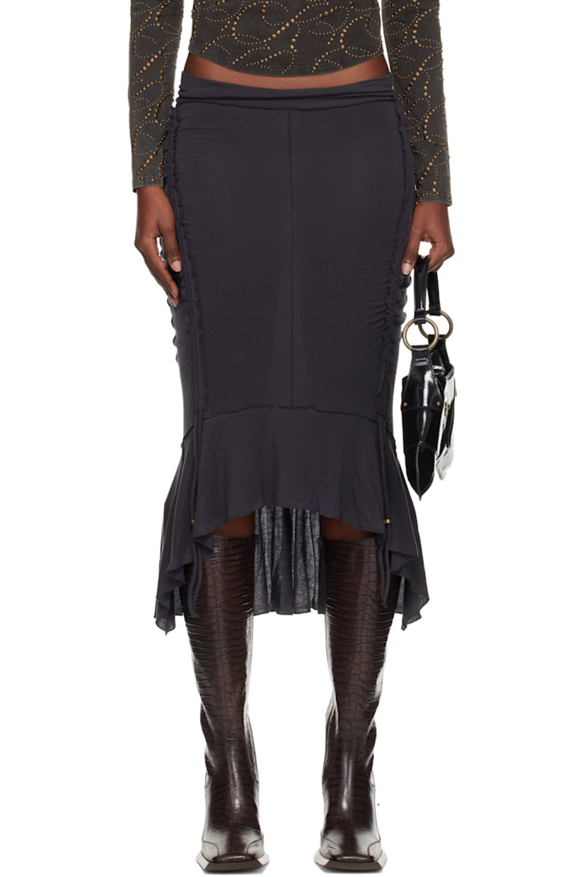 Stretch tencel-blend jersey midi skirt.

· Exposed seams throughout
· Elasticized waistband
· Drawstring at side seams

Supplier color: Charcoal