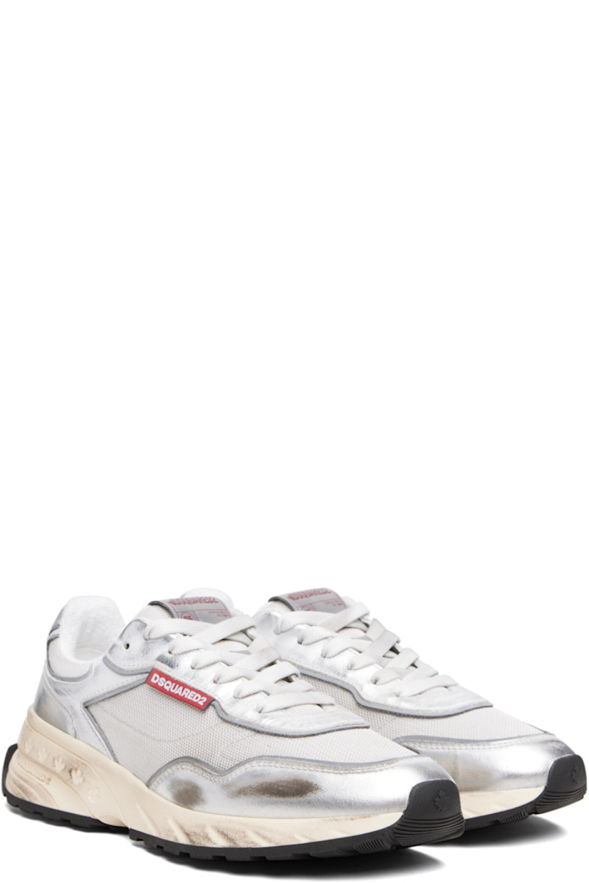 Low-top mesh and buffed calfskin sneakers.

· Smudging and reflective trim throughout
· Lace-up closure
· Logo patch at padded tongue
· Padded collar
· Logo flag at outer side
· Logo printed at heel tab
· Terrycloth lining
· Treaded rubber sole

Supplier color: Silver