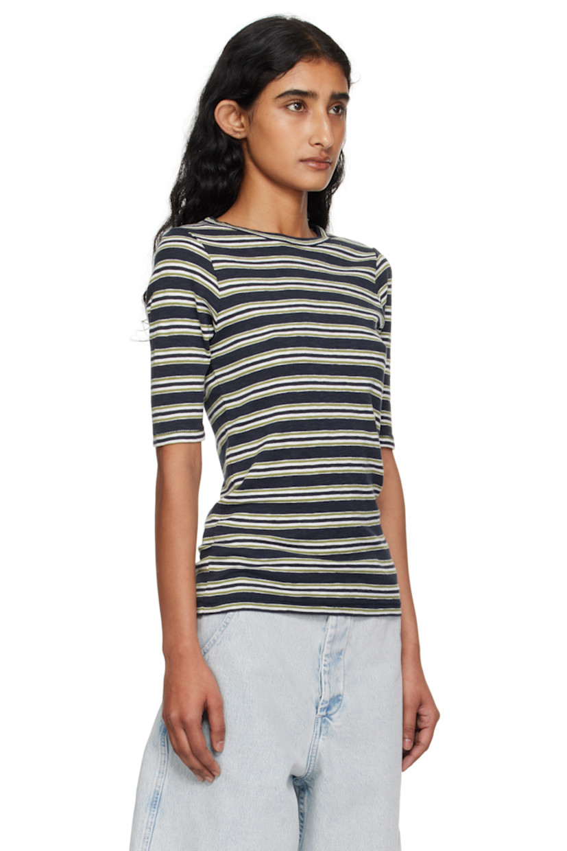 Slub organic cotton jersey T-shirt.

· Stripes throughout
· Crewneck
· Curved hem
· Three-quarter sleeves

Supplier color: Multi