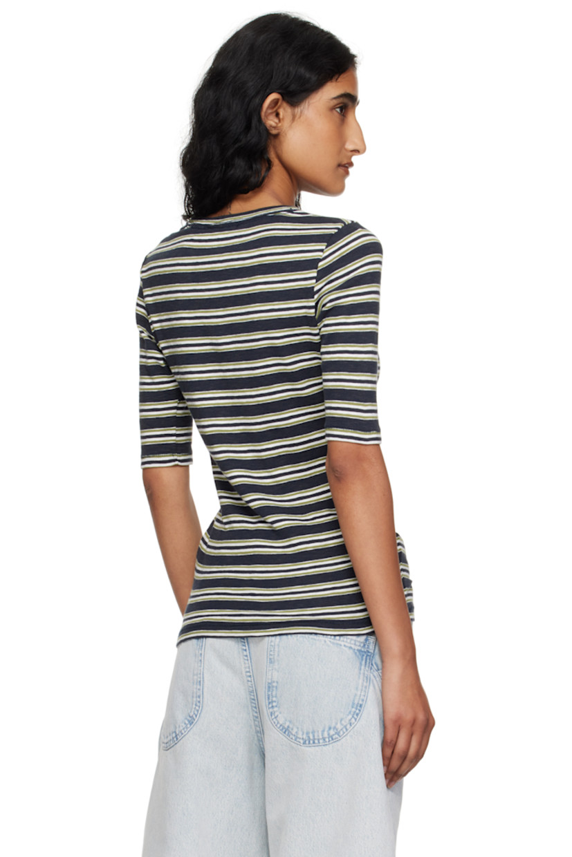 Slub organic cotton jersey T-shirt.

· Stripes throughout
· Crewneck
· Curved hem
· Three-quarter sleeves

Supplier color: Multi