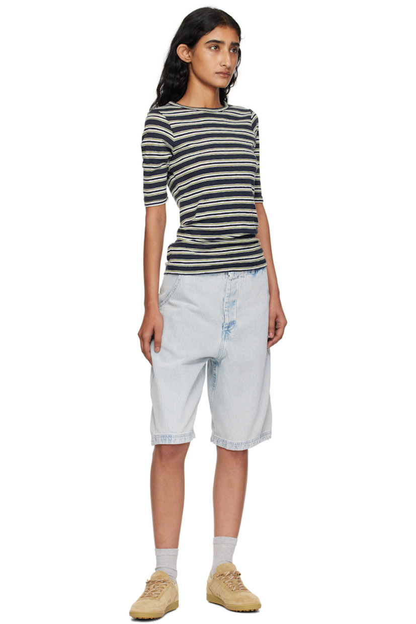 Slub organic cotton jersey T-shirt.

· Stripes throughout
· Crewneck
· Curved hem
· Three-quarter sleeves

Supplier color: Multi
