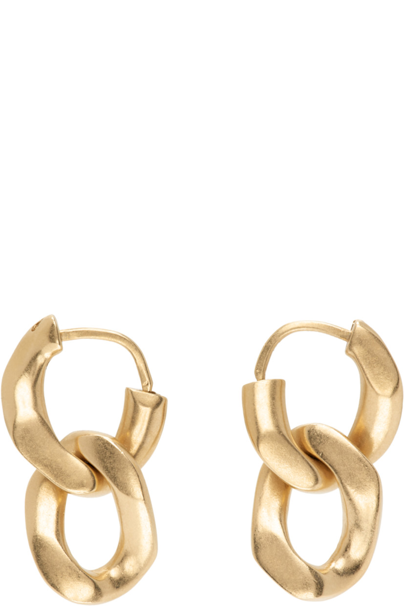 Pair of curb chain drop earrings in gold-tone sterling silver. 

· Hinged-post fastening 
· H1" x W0.5"

Supplier color: Yellow gold plating