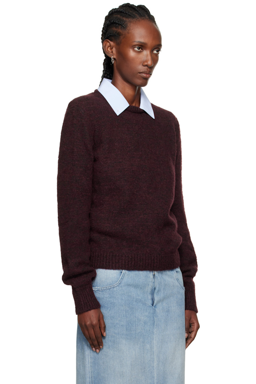 Knit virgin wool-blend sweater.

· Rib-knit crewneck, hem, and cuffs
· White stitching at back collar

Supplier color: Burgundy