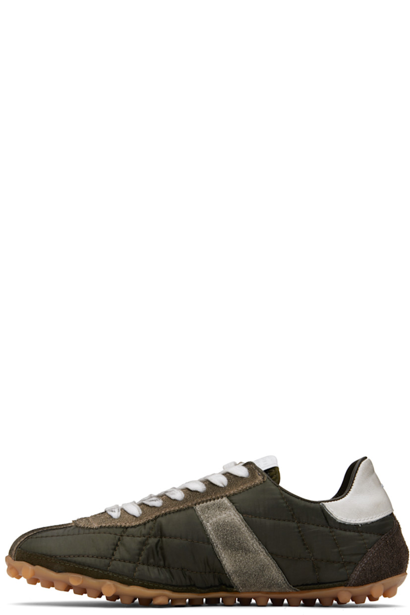 Low-top quilted taffeta and calfskin suede sneakers.

· Lace-up closure
· Logo patch at tongue
· White stitching at heel tab
· Twill lining
· Treaded rubber sole
 
Supplier color: Dark green/White