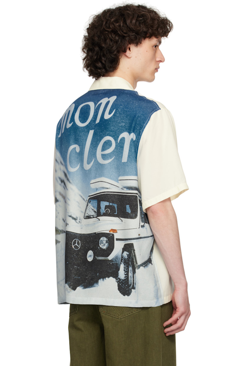 Viscose satin shirt.

· Open spread collar
· Button closure
· Felted logo patch with hardware at chest
· Patch pocket
· Logo and graphic printed at back

Part of the Moncler Genius x Mercedes-Benz by NIGO collaboration.

Supplier color: White