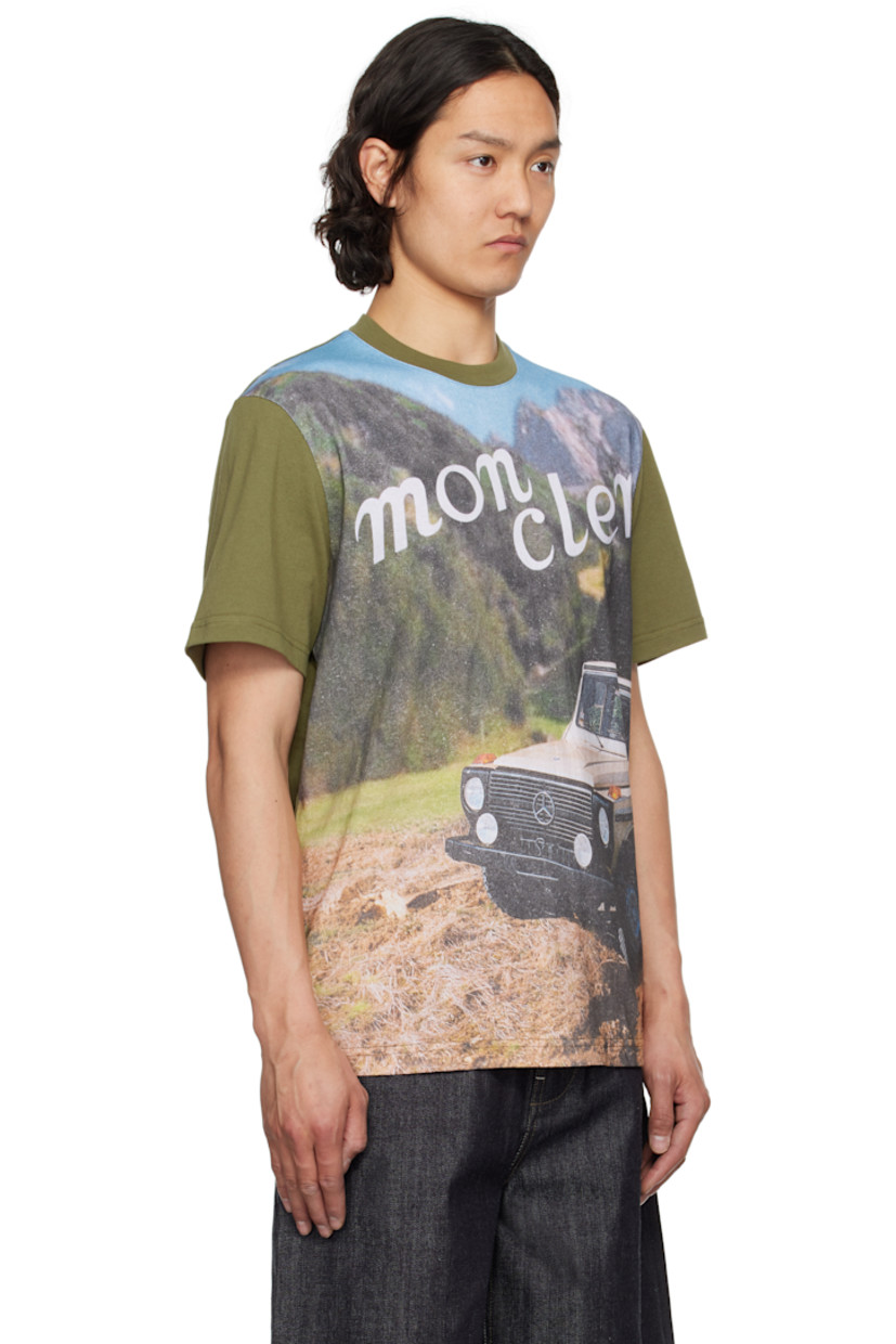 Garment-washed cotton jersey T-shirt. 

· Rib-knit crewneck
· Logo and graphic printed at front
· Felted logo patch with hardware at back collar

Part of the Moncler Genius x Mercedes-Benz by NIGO collaboration. 

Supplier color: Winter moss
