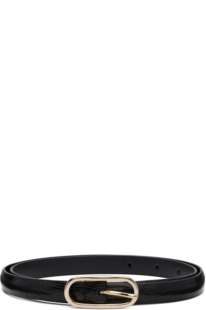 Handcrafted lizard-embossed calfskin belt.

· Pin-buckle fastening 
· Gold-tone hardware 
�· W0.75"

Supplier color: Black