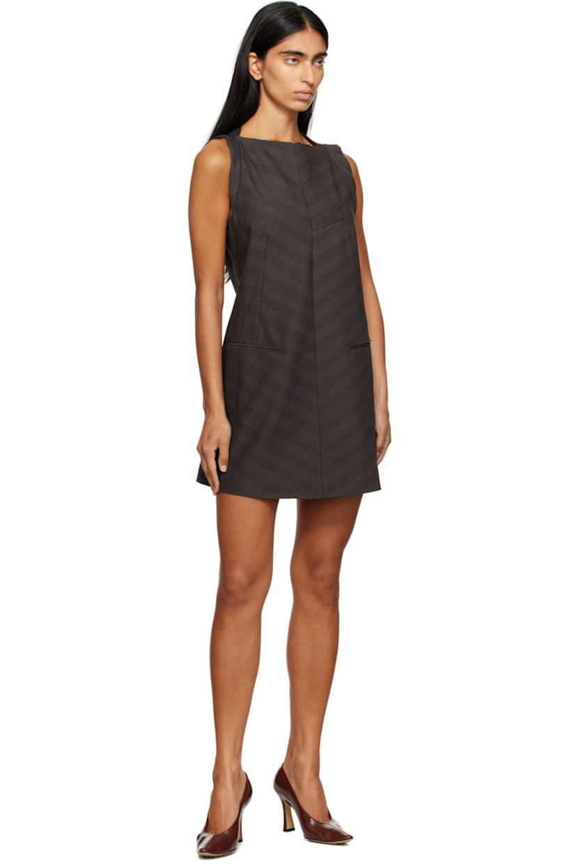Stretch virgin wool-blend flannel minidress.

· Check pattern throughout
· Boatneck
· Welt pockets at front
· Darts at waist
· Padded armscyes
· Zip closure and white stitching at back
· Full satin lining

Supplier color: Brown/Black