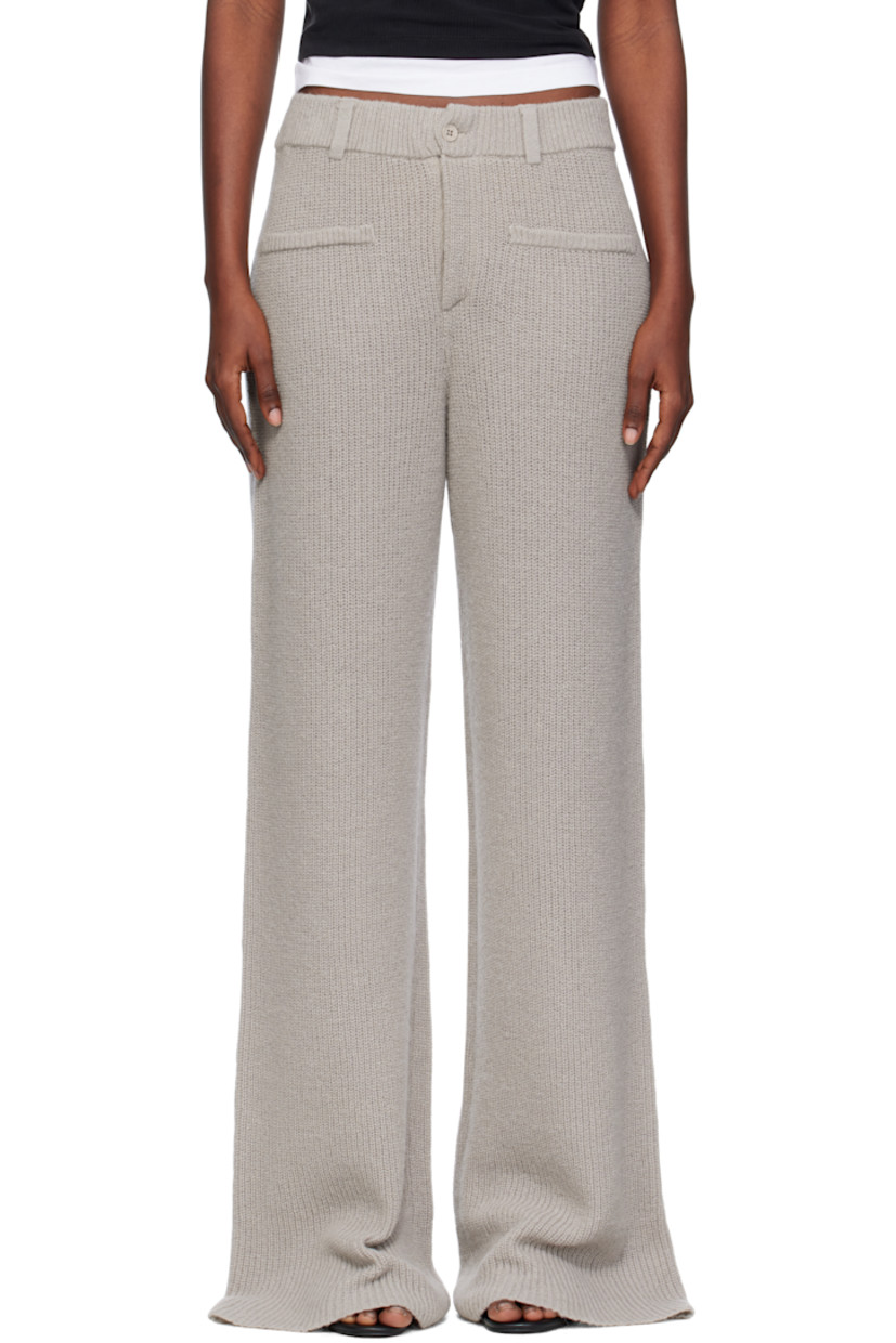 Rib-knit extrafine wool- and baby alpaca-blend trousers.

· Belt loops
· Four-pocket styling
· Zip fly
· Mock pockets at front

Supplier color: Elephant