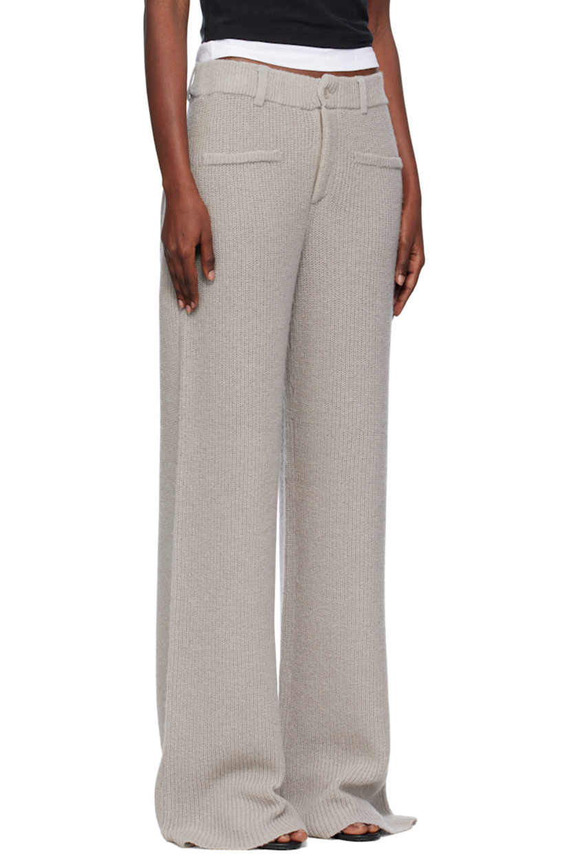 Rib-knit extrafine wool- and baby alpaca-blend trousers.

· Belt loops
· Four-pocket styling
· Zip fly
· Mock pockets at front

Supplier color: Elephant
