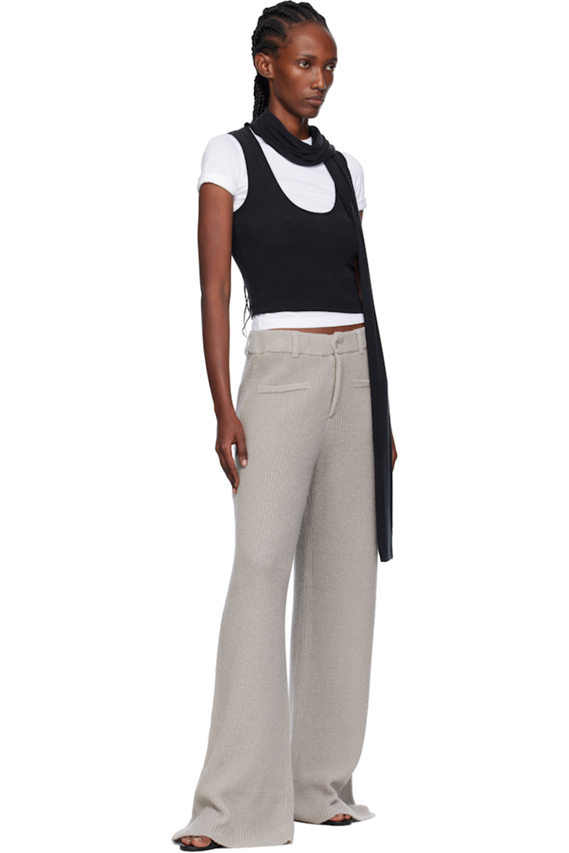Rib-knit extrafine wool- and baby alpaca-blend trousers.

· Belt loops
· Four-pocket styling
· Zip fly
· Mock pockets at front

Supplier color: Elephant