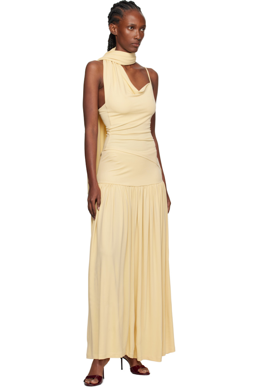 Stretch viscose crêpe jersey maxi skirt.

· Elasticized waistband 
· Gathering at dropped waist
· Partially lined

Supplier color: Buttercream