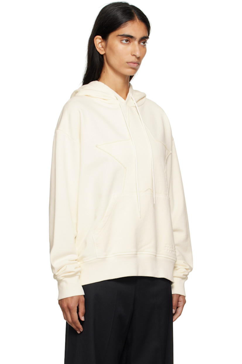 French terry hoodie.

· Drawstring at hood
· Graphic appliqué at front
· Logo embroidered at kangaroo pocket
· Rib-knit hem and cuffs
· White stitching at back collar

Supplier color: Off white