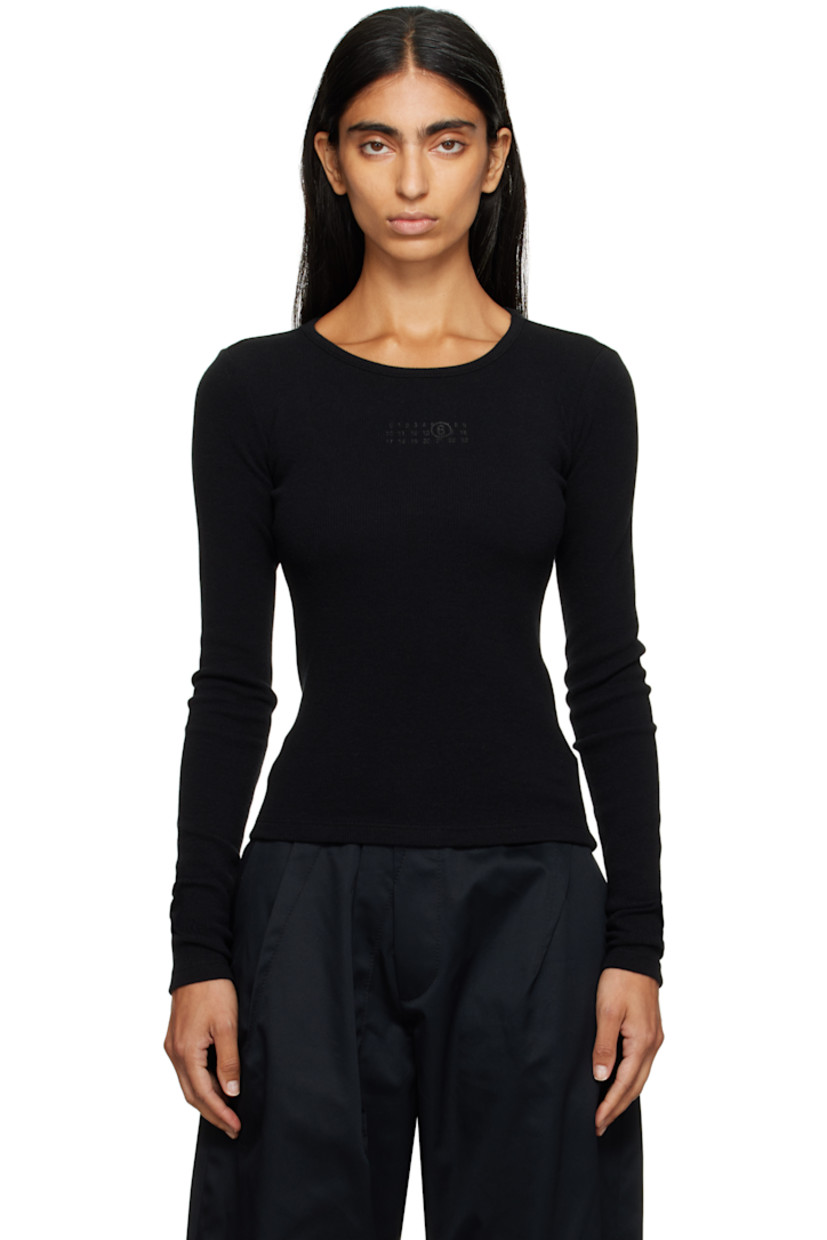 Ribbed stretch cotton- and virgin wool-blend jersey T-shirt.

· Crewneck
· Logo printed at chest
· White stitching at back collar

Supplier color: Black