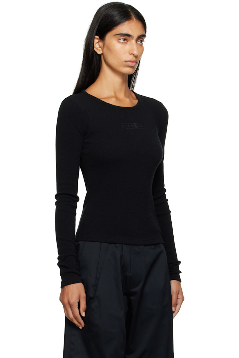 Ribbed stretch cotton- and virgin wool-blend jersey T-shirt.

· Crewneck
· Logo printed at chest
· White stitching at back collar

Supplier color: Black