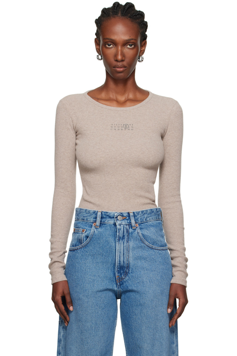 Rib-knit cotton- and wool-blend T-shirt.

· Crewneck
· Logo printed at chest
�· White stitching at back collar

Supplier color: Taupe