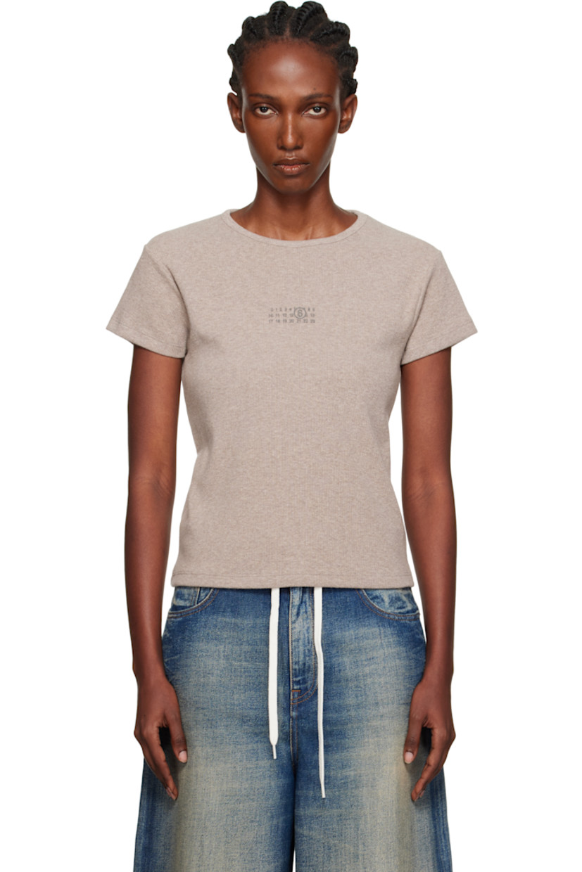 Ribbed stretch cotton- and virgin wool-blend jersey T-shirt.

· Crewneck
· Logo printed at chest
· White stitching at back collar

Supplier color: Taupe