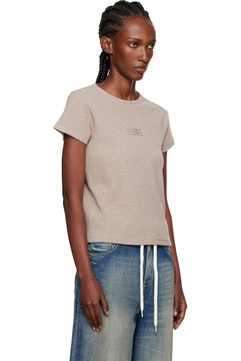 Ribbed stretch cotton- and virgin wool-blend jersey T-shirt.

· Crewneck
· Logo printed at chest
· White stitching at back collar

Supplier color: Taupe
