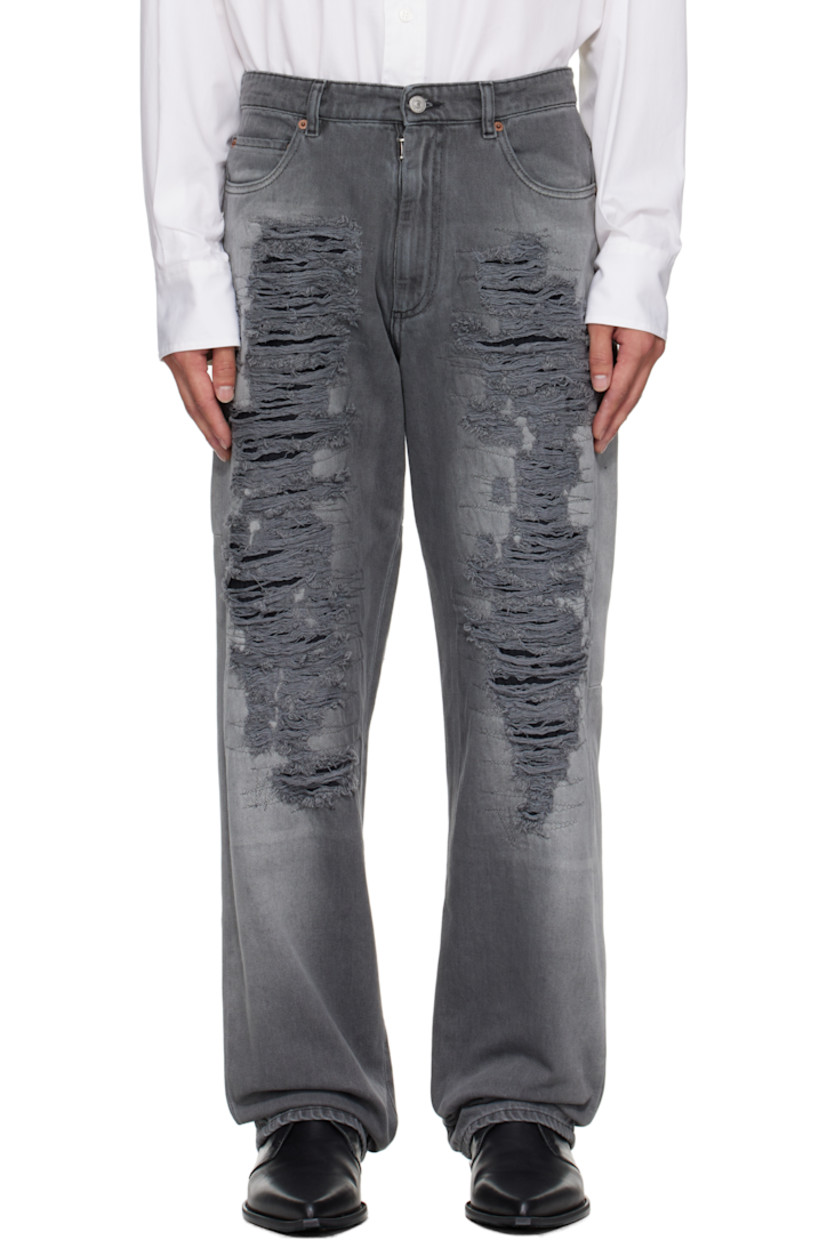 Non-stretch denim jeans.

· Fading and distressing throughout
· Belt loops
· Five-pocket styling
· Zip fly 
· Twill panel at knees 
· Logo patch at back waistband
· White stitching at back waist

Supplier color: Black