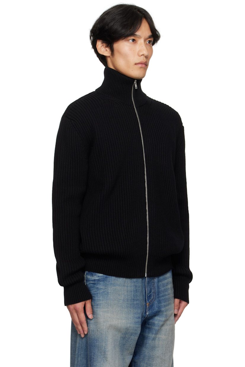Rib-knit cotton jacket. 

· Stand collar 
· Zip closure
· White stitching at back collar 

Supplier color: Black