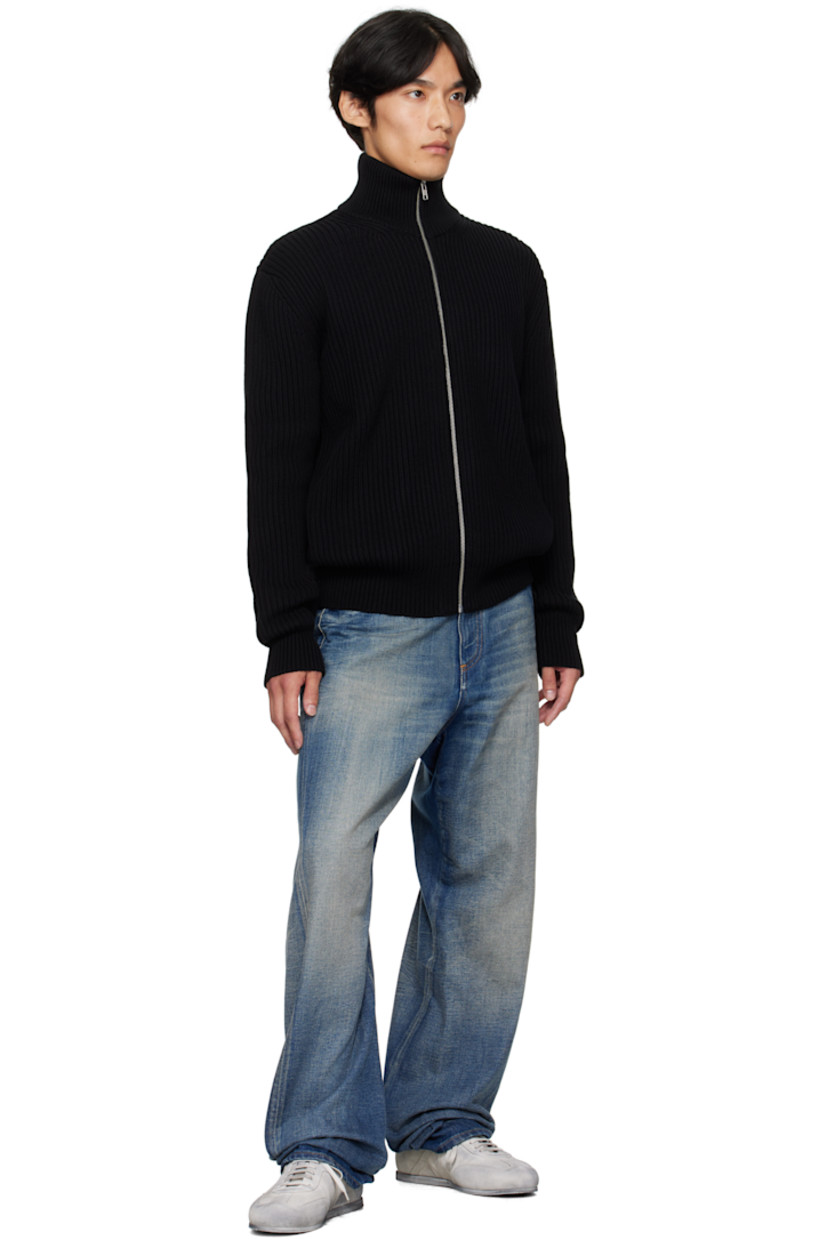 Rib-knit cotton jacket. 

· Stand collar 
· Zip closure
· White stitching at back collar 

Supplier color: Black