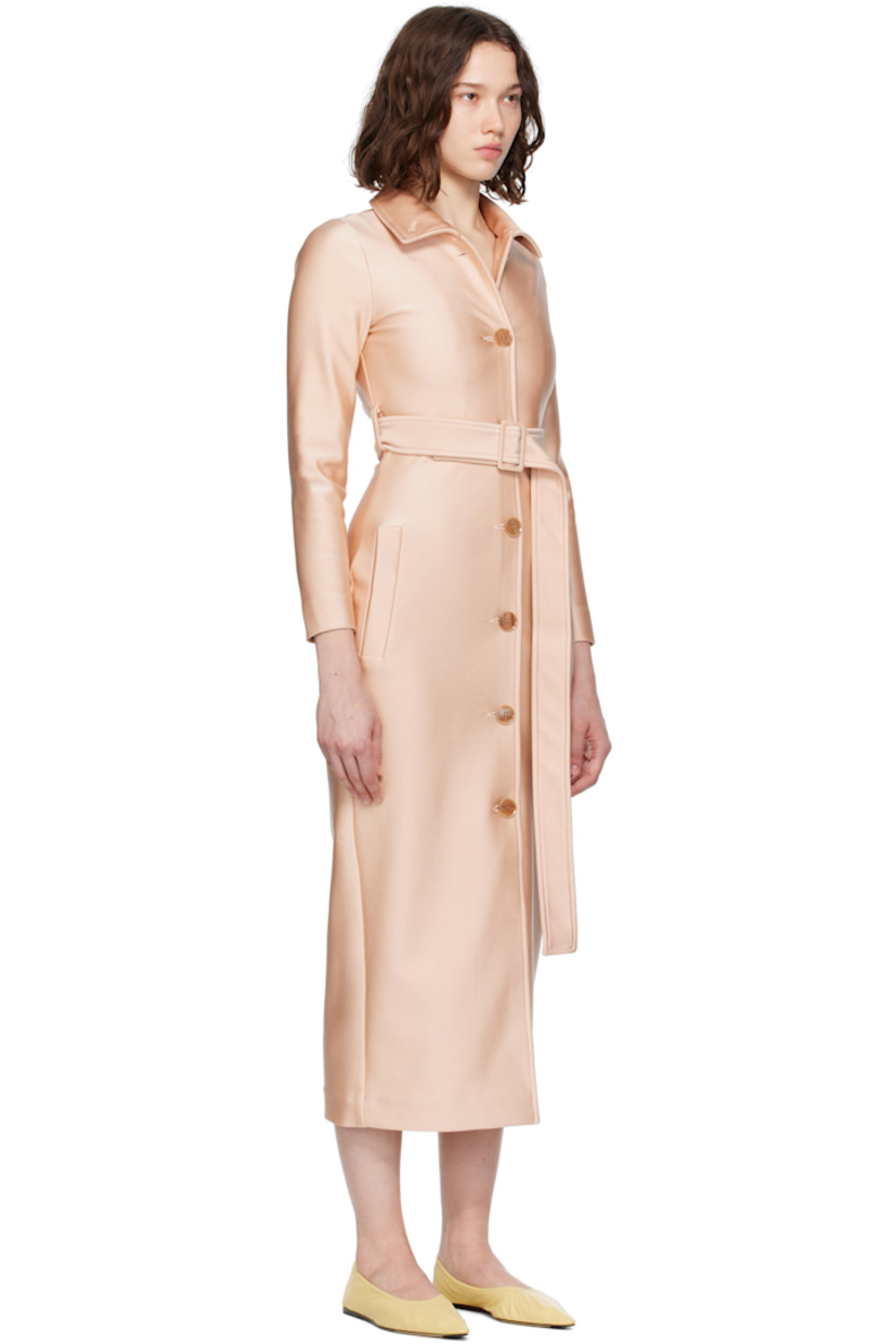 Stretch nylon jersey trench coat.

· Spread collar
· Button closure
· Belt loops and detachable cinch belt 
· Welt pockets

Supplier color: Nude