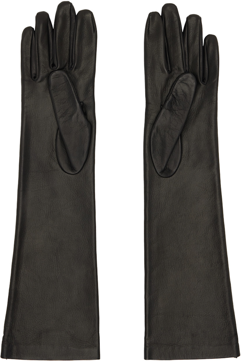 Pair of grained calfskin gloves. 

· Elbow-length
· Mesh lining

Supplier color: Black