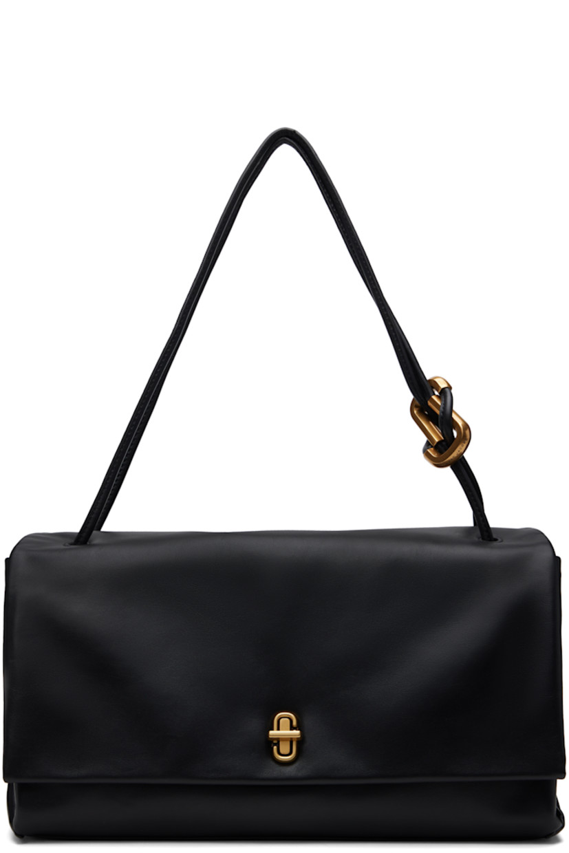 Buffed leather shoulder bag in black.

· Logo hardware at knotted shoulder straps
· Logo stamp at back face
· Logo hardware at turn-lock flap
· Zip pocket at interior
· Buffed nappa leather lining
· Antiqued gold-tone hardware
· H7 x W14" x D7"

Supplier color: Black