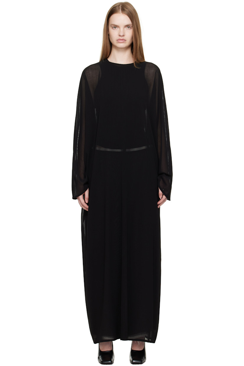 Oversized sheer virgin wool crêpe maxi dress.

· Crewneck
· Dolman sleeves
· Button fastening and keyhole at back collar
· Unlined

Supplier color: Black