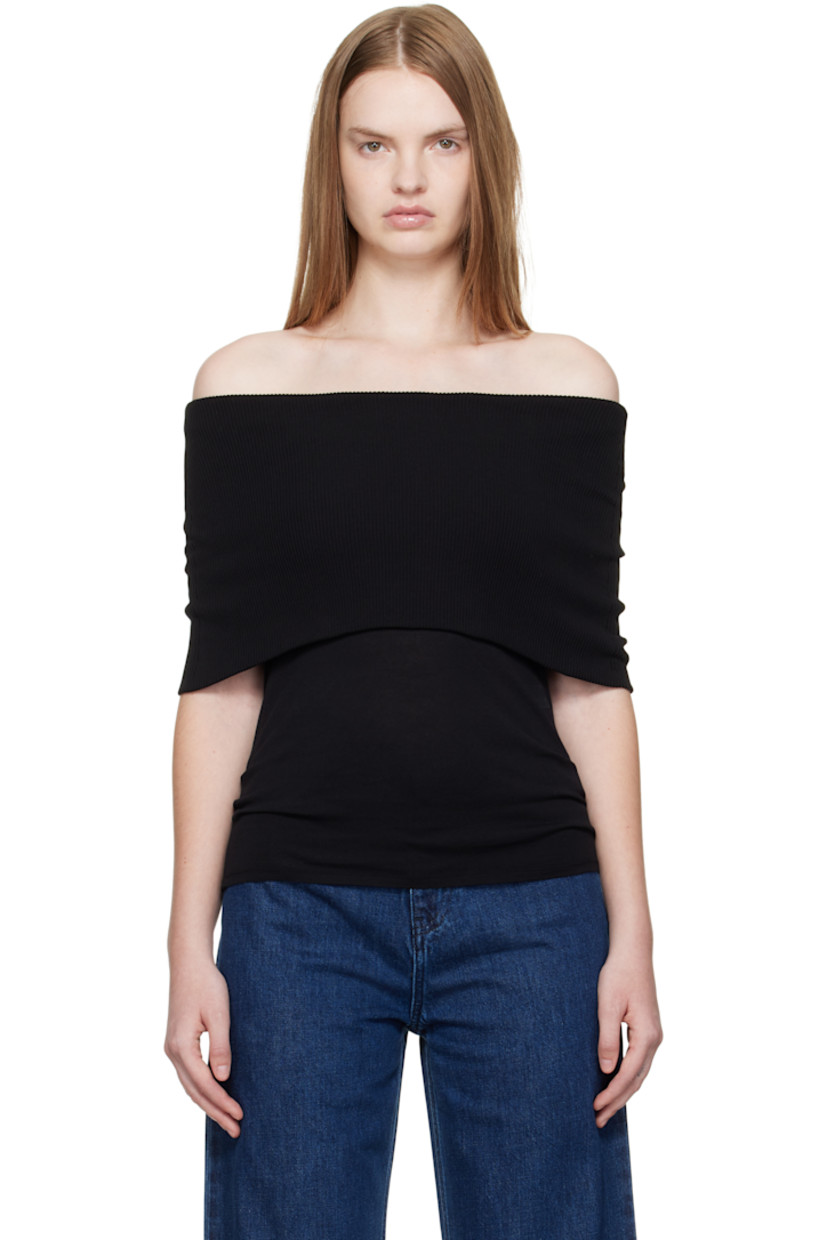 Rib-knit cotton top.

· Certified OEKO-TEX® Standard 100
· Off-the-shoulder construction
· Foldover neck

Supplier color: Black