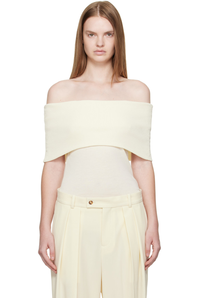 Rib-knit cotton top.

· Certified OEKO-TEX® Standard 100
· Off-the-shoulder construction
· Foldover neck

Supplier color: Off white