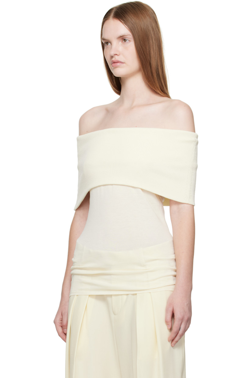 Rib-knit cotton top.

· Certified OEKO-TEX® Standard 100
· Off-the-shoulder construction
· Foldover neck

Supplier color: Off white