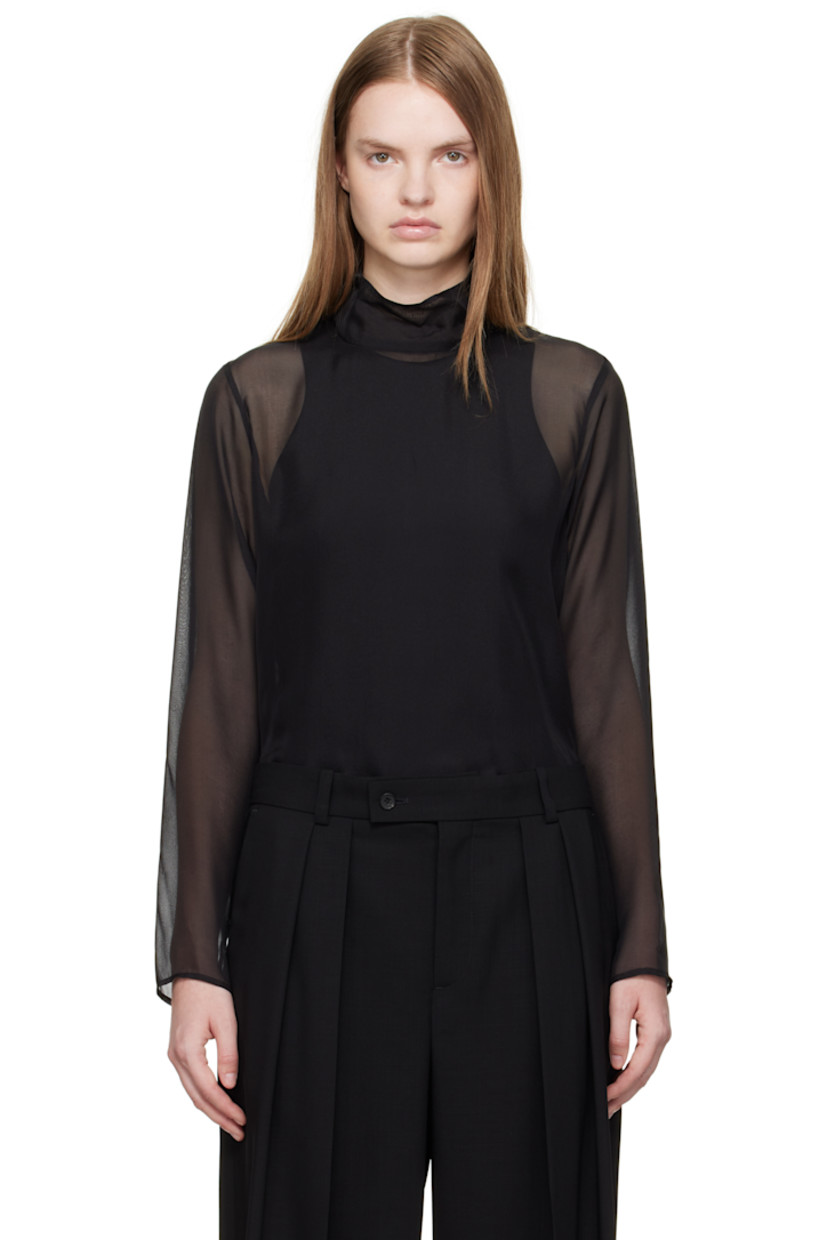 Sheer silk chiffon blouse.

· Button fastening at turtleneck
· Mother-of-pearl hardware

Supplier color: Black