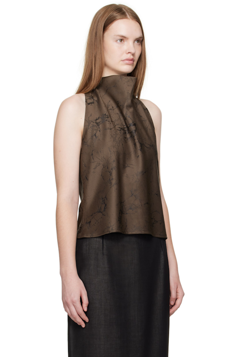 Virgin wool- and silk-blend crêpe top.

· Jacquard pattern and draping throughout
· Button fastening at halter neck 
· Low back

Supplier color: Khaki jacquard