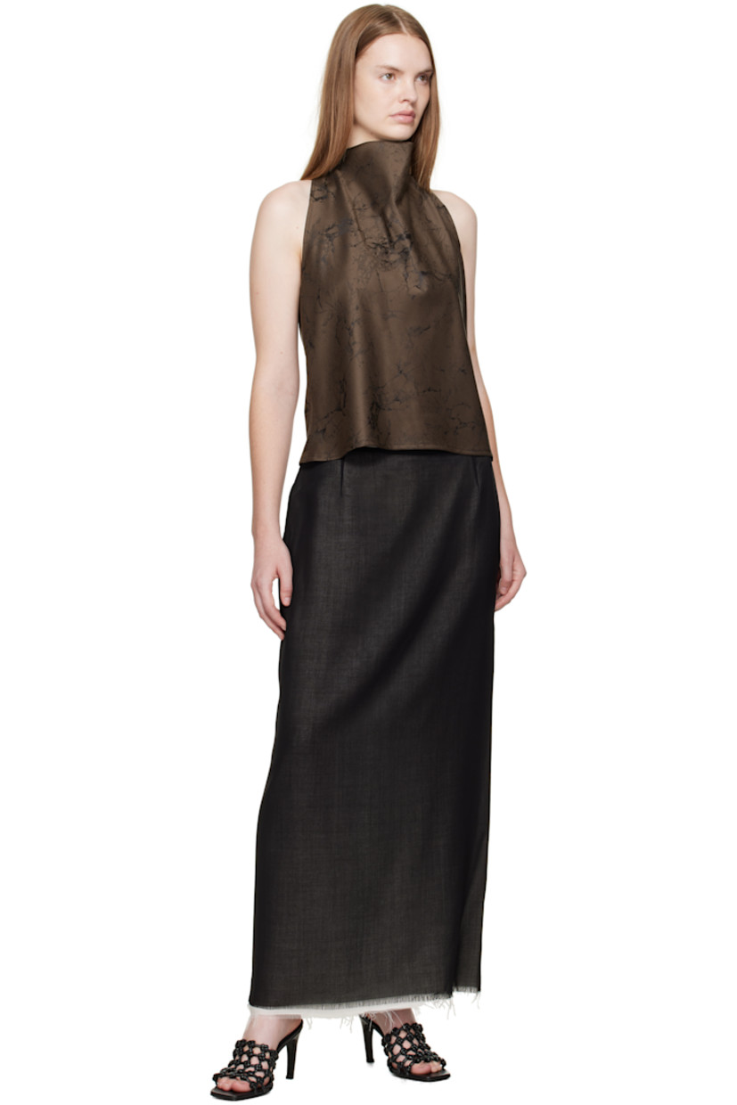 Virgin wool- and silk-blend crêpe top.

· Jacquard pattern and draping throughout
· Button fastening at halter neck 
· Low back

Supplier color: Khaki jacquard
