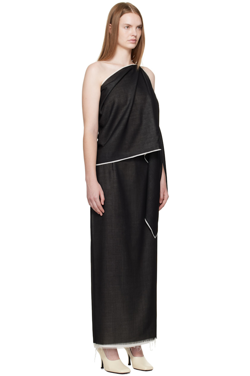 Scarf-style virgin wool crêpe top.

· Raw edges throughout
· Layered and single-shoulder construction
· Button fastening at shoulder

Supplier color: Black/Off white