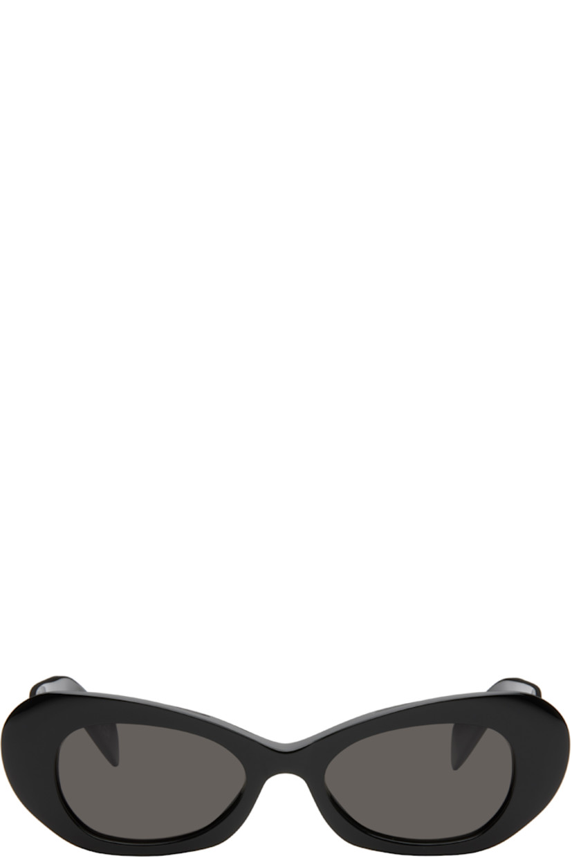 Oval cat-eye acetate-frame sunglasses in black.

· Handcrafted
· Black lenses
· 100% UVA/UVB protection, category 3
· Integrated nose pads
· Logo hardware at temples
· Includes pouch
· Size: 52.19 145

Supplier color: Black