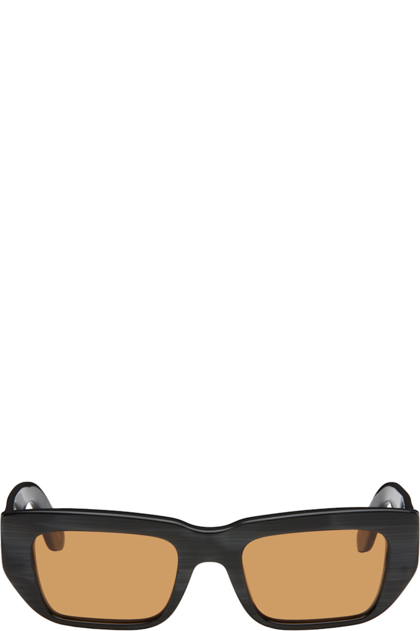 Square striated acetate-frame sunglasses in tones of gray. 

· Handcrafted 
· Brown Carl Zeiss lenses
· Integrated nose pads
· Inset logo hardware at temples
· Core wires
· Silver-tone hardware
· Includes pouch
· Size: 52.21 145

Supplier color: Black cat