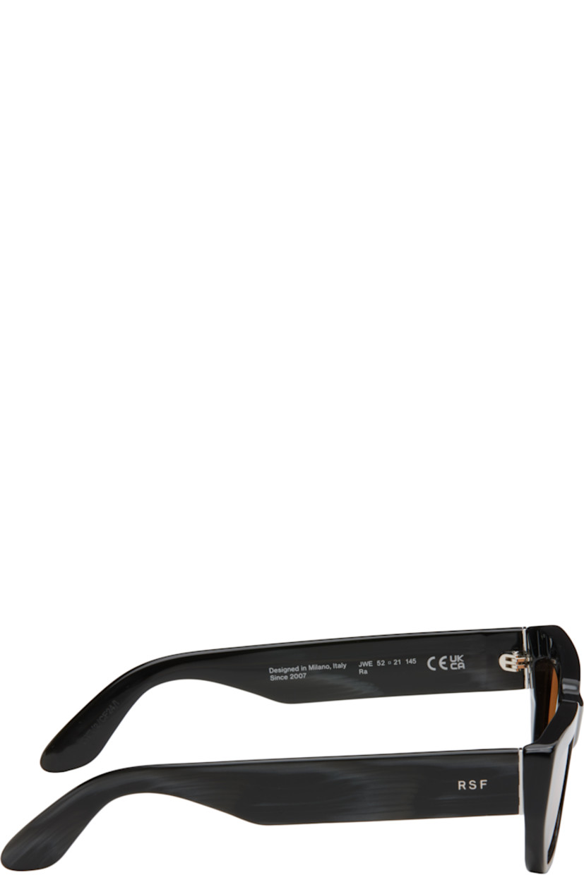 Square striated acetate-frame sunglasses in tones of gray. 

· Handcrafted 
· Brown Carl Zeiss lenses
· Integrated nose pads
· Inset logo hardware at temples
· Core wires
· Silver-tone hardware
· Includes pouch
· Size: 52.21 145

Supplier color: Black cat
