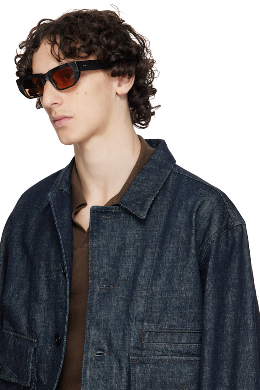 Square striated acetate-frame sunglasses in tones of gray. 

· Handcrafted 
· Brown Carl Zeiss lenses
· Integrated nose pads
· Inset logo hardware at temples
· Core wires
· Silver-tone hardware
· Includes pouch
· Size: 52.21 145

Supplier color: Black cat