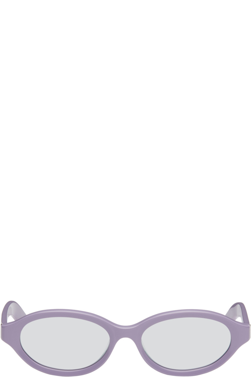 Oval acetate-frame sunglasses in purple.

· Handcrafted
· Silver lenses, category 1
· Integrated nose pads
· Inset logo hardware at temples
· Includes pouch
· Size: 54.17 145

Supplier color: Caramella