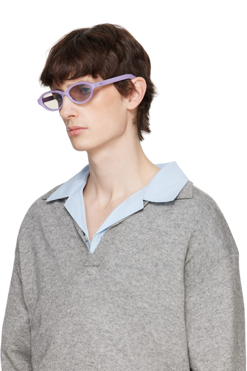 Oval acetate-frame sunglasses in purple.

· Handcrafted
· Silver lenses, category 1
· Integrated nose pads
· Inset logo hardware at temples
· Includes pouch
· Size: 54.17 145

Supplier color: Caramella