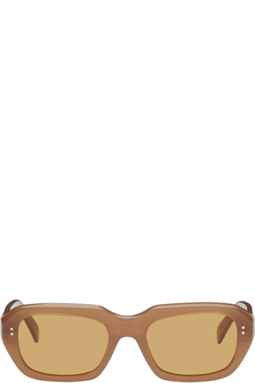 Rectangular semi-transparent acetate-frame sunglasses in brown.

· Handcrafted
· Brown lenses, category 2
· Integrated nose pads
· Rivets and inset logo hardware at temples
· Exposed core wires
· Includes pouch
· Size: 54.20 145

Supplier color: Cola