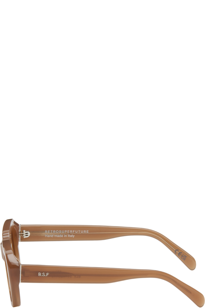 Rectangular semi-transparent acetate-frame sunglasses in brown.

· Handcrafted
· Brown lenses, category 2
· Integrated nose pads
· Rivets and inset logo hardware at temples
· Exposed core wires
· Includes pouch
· Size: 54.20 145

Supplier color: Cola