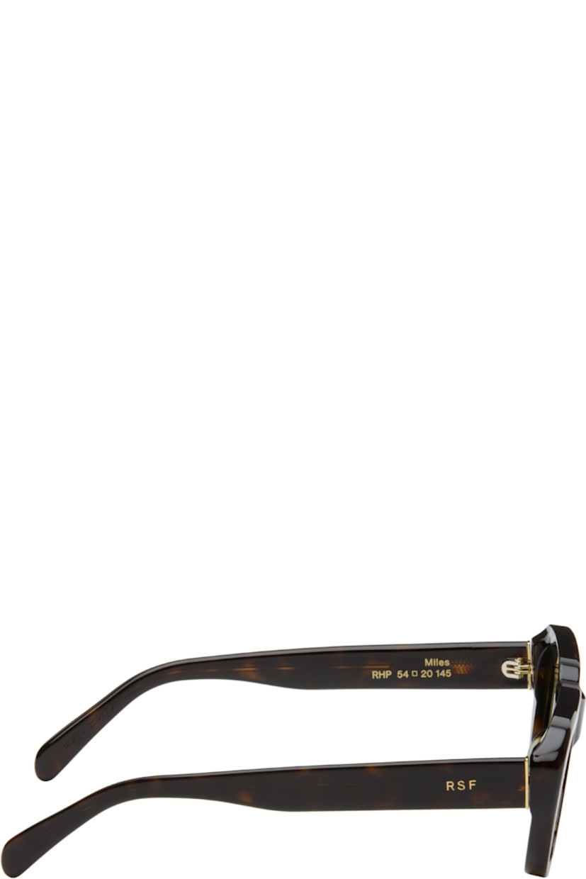 Rectangular semi-transparent tortoiseshell acetate-frame sunglasses in brown.

· Handcrafted
· Green lenses, category 2
· Integrated nose pads
· Rivets and inset logo hardware at temples
· Exposed core wires
· Includes pouch
· Size: 54.20 145

Supplier color: 3627