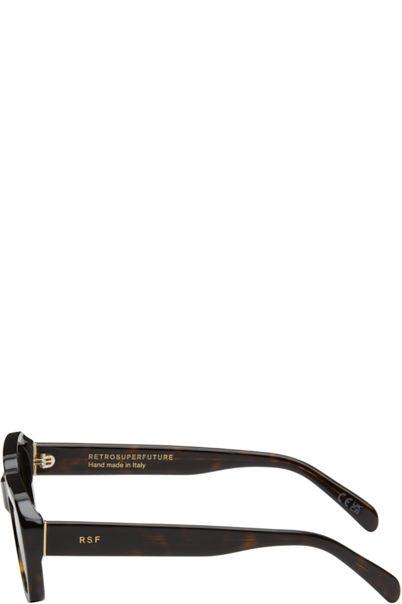 Rectangular semi-transparent tortoiseshell acetate-frame sunglasses in brown.

· Handcrafted
· Green lenses, category 2
· Integrated nose pads
· Rivets and inset logo hardware at temples
· Exposed core wires
· Includes pouch
· Size: 54.20 145

Supplier color: 3627