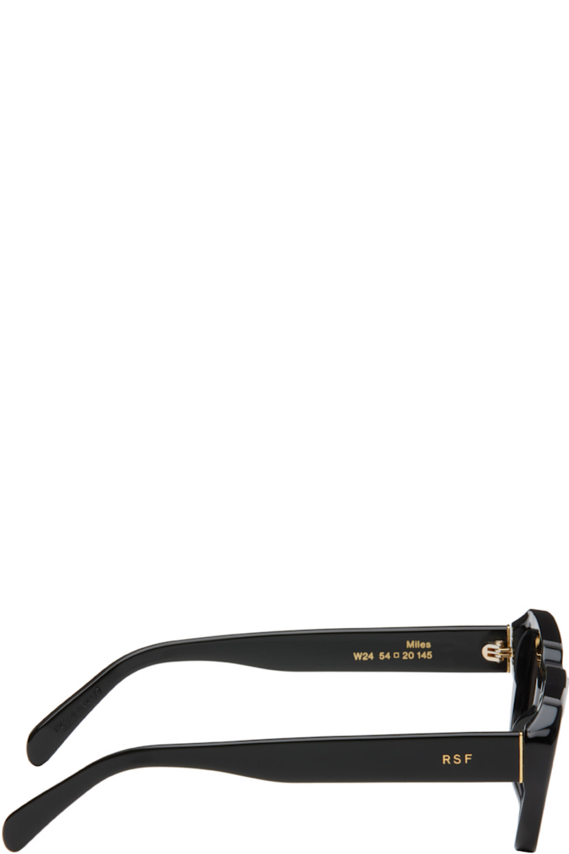Rectangular acetate-frame sunglasses in black.

· Handcrafted
· Black lenses
· 100% UVA/UVB protection, category 3
· Integrated nose pads
· Rivets at face 
· Inset logo hardware at temples
· Includes pouch
· Size: 54.20 145

Supplier color: Black
