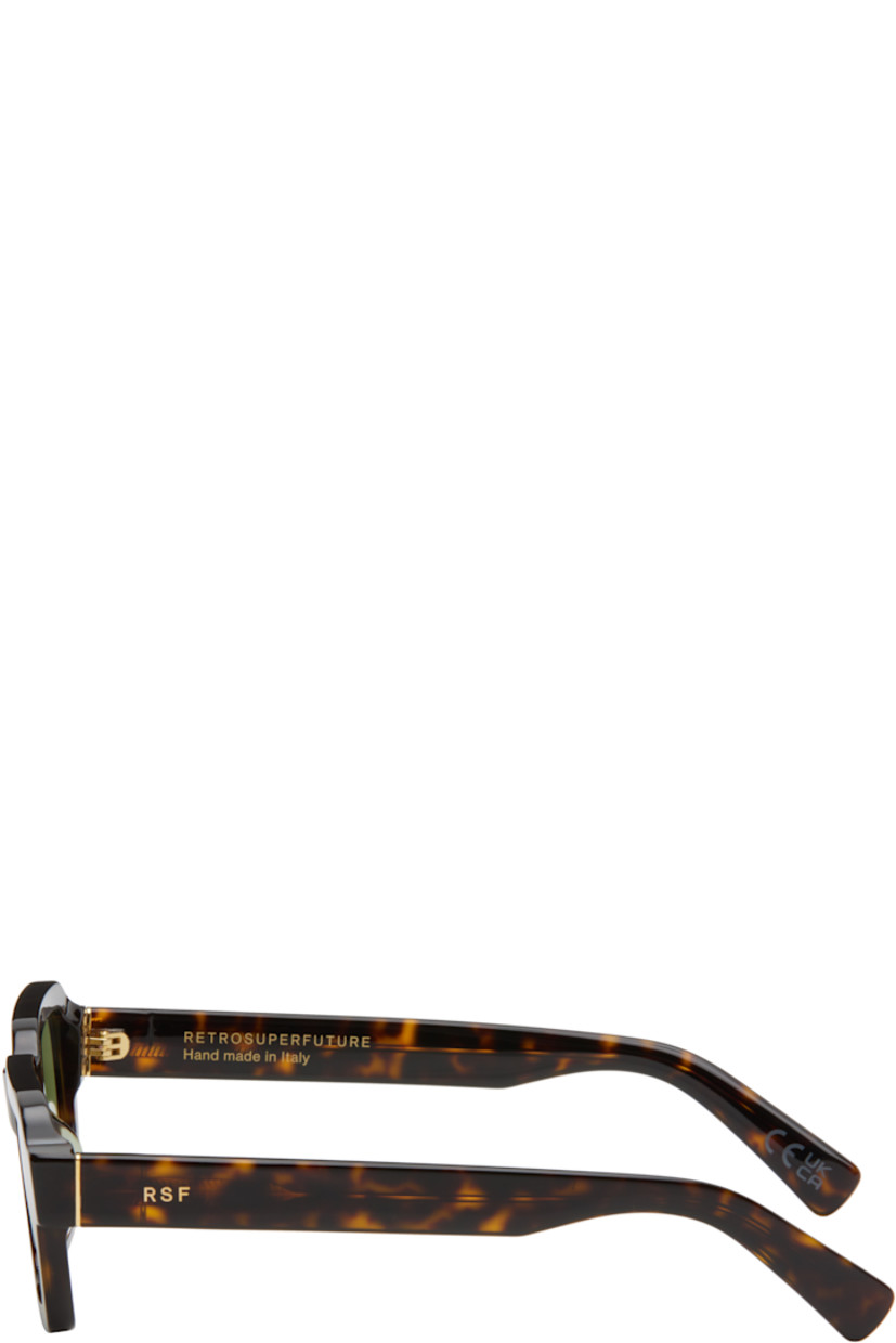 Handcrafted square tortoiseshell acetate-frame sunglasses in brown and black.

· Green lenses
· Integrated nose pads
· Inset logo hardware at temples
· Gold-tone hardware
· Includes pouch
· Size: 52.20 145

Supplier color: Havana 3627