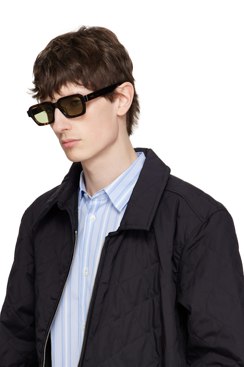 Handcrafted square tortoiseshell acetate-frame sunglasses in brown and black.

· Green lenses
· Integrated nose pads
· Inset logo hardware at temples
· Gold-tone hardware
· Includes pouch
· Size: 52.20 145

Supplier color: Havana 3627