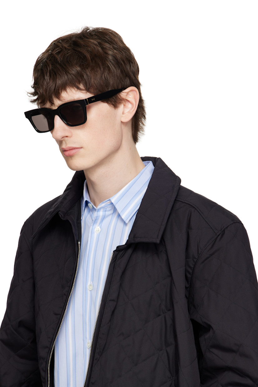 Handcrafted square acetate-frame sunglasses in black.

· Gray lenses
· Integrated nose pads
· Inset logo hardware at temples
· Gold-tone hardware
· Includes pouch
· Size: 52.18 145

Supplier color: Black
